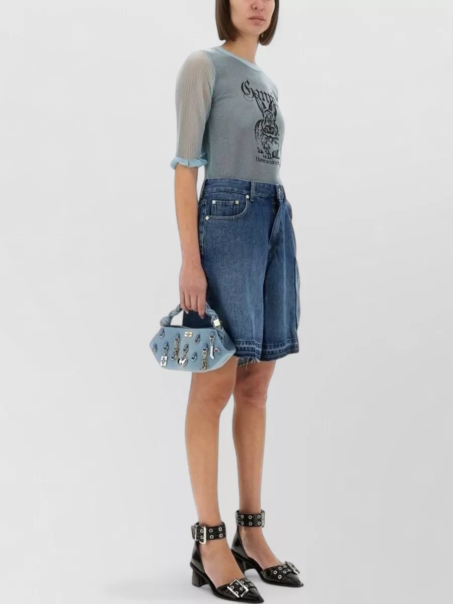 Ganni Metallic Knit Three Quarter Sleeve Top