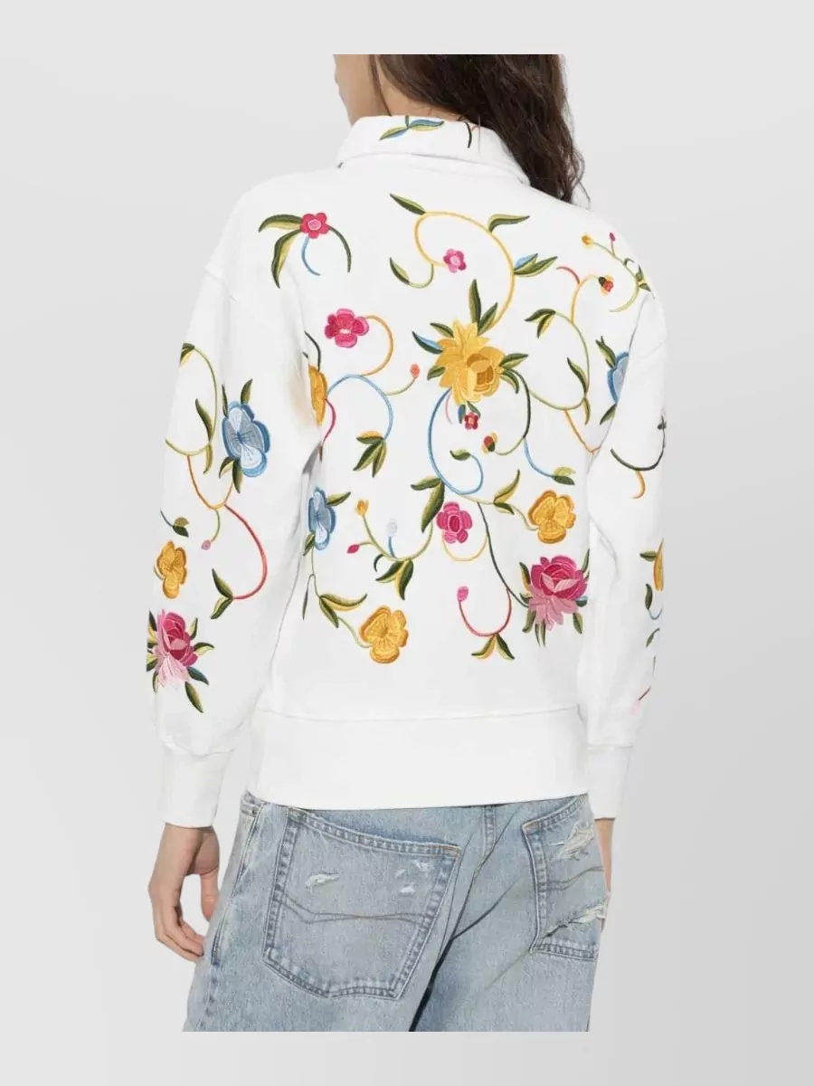 Kenzo Cotton Floral-Embroidered Quarter-Zip Sweatshirt