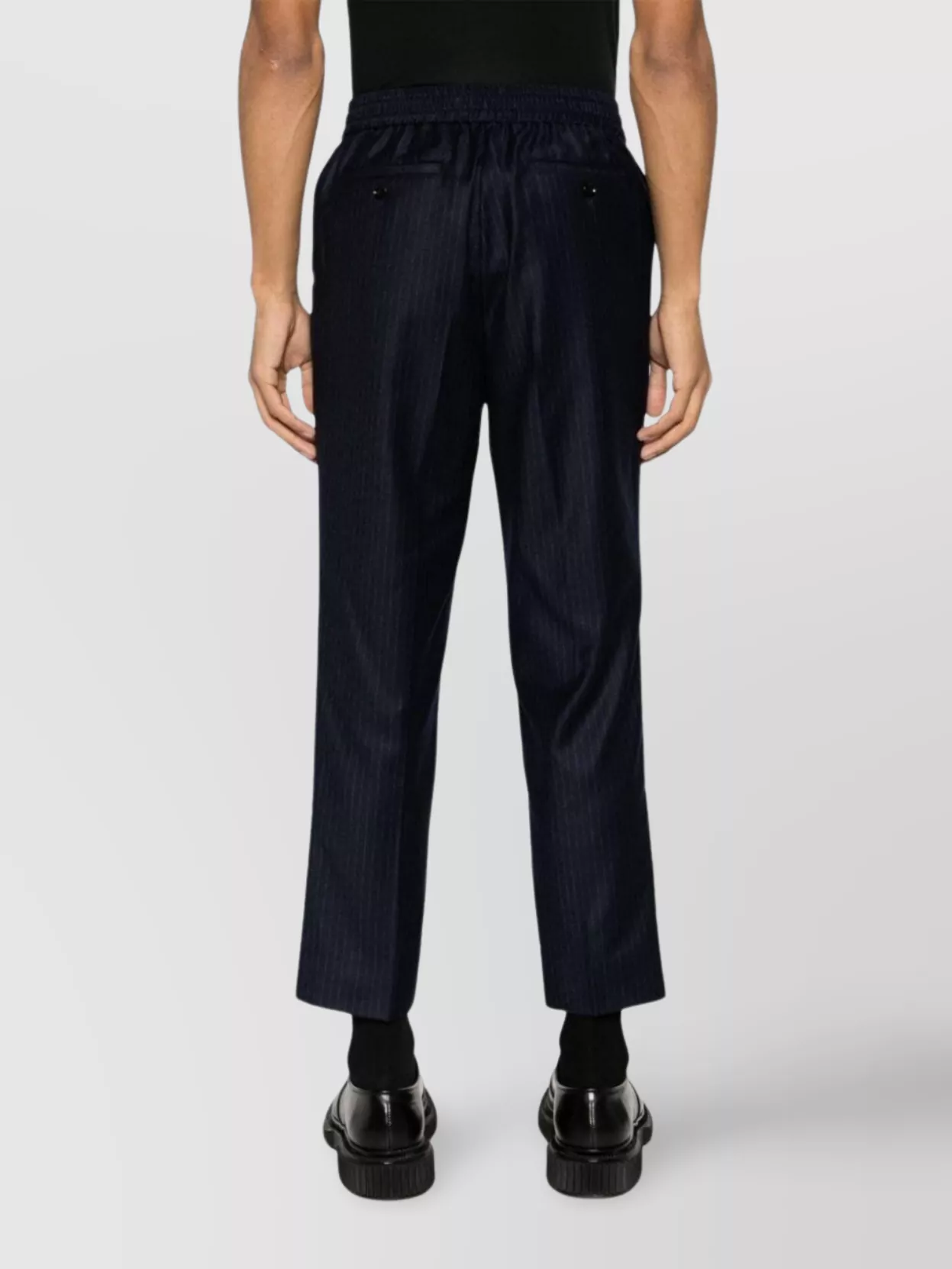 AMI ALEXANDRE MATTIUSSI CROPPED PINSTRIPE WOOL TROUSERS