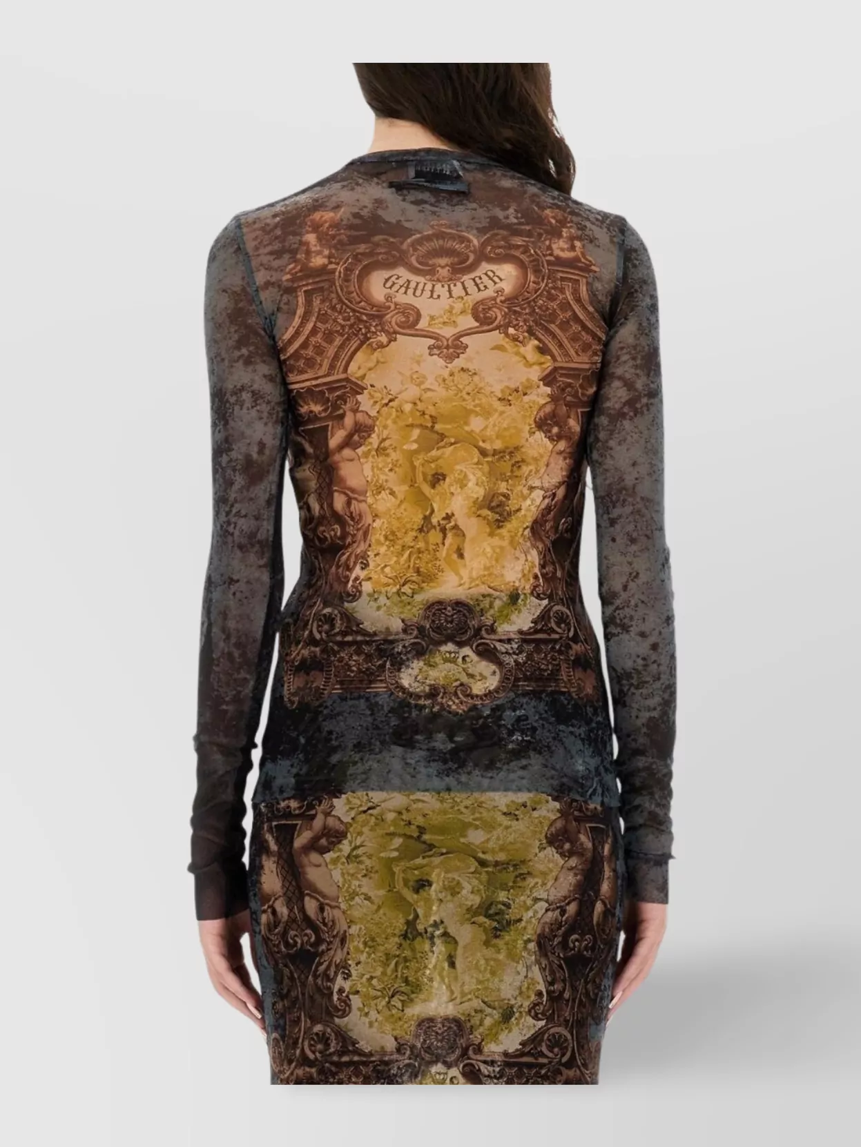 Jean Paul Gaultier Graphic Print Long Sleeve Fitted Top In Multi
