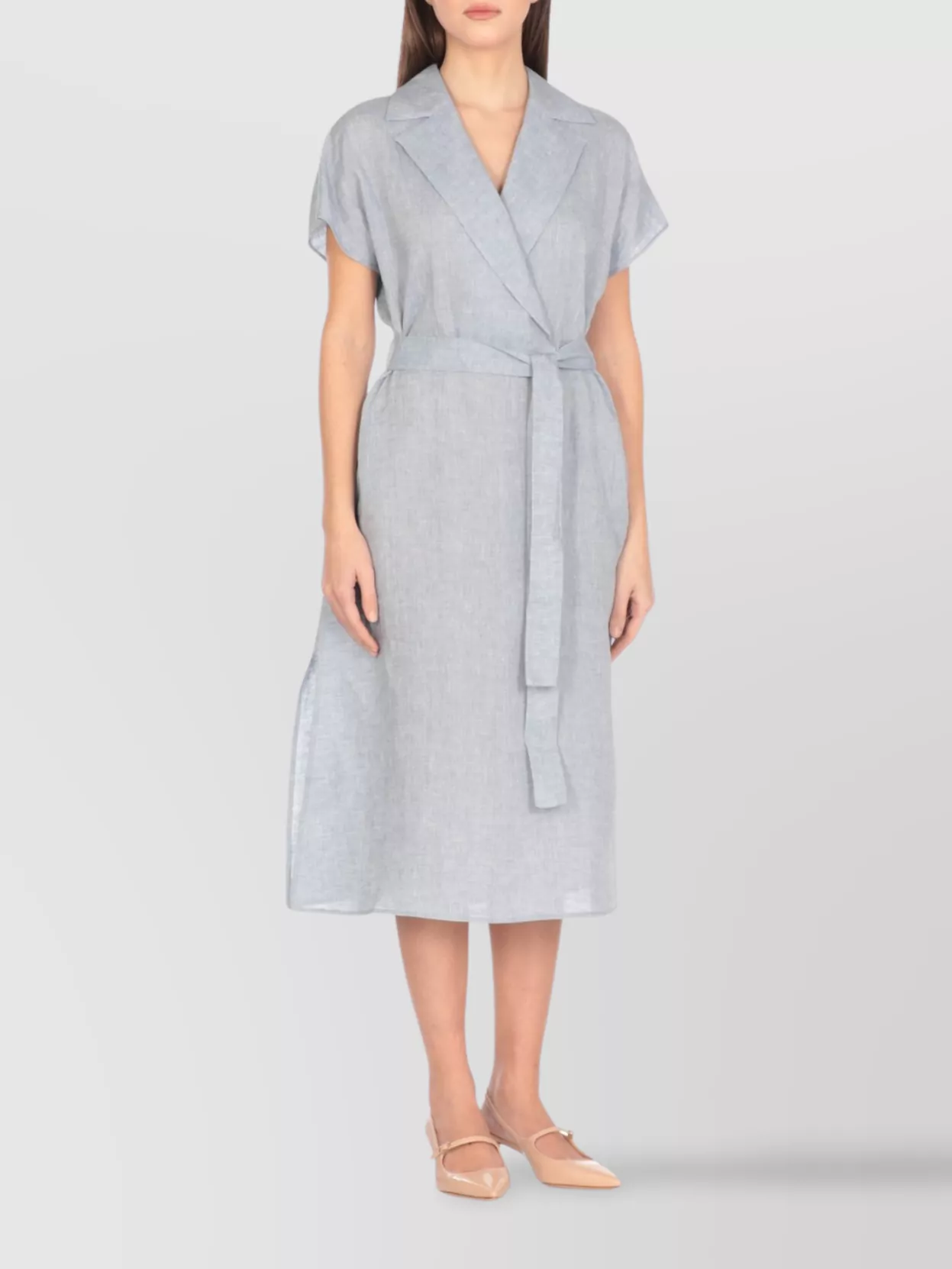 Peserico Linen Dress With Belted Waist And Laces
