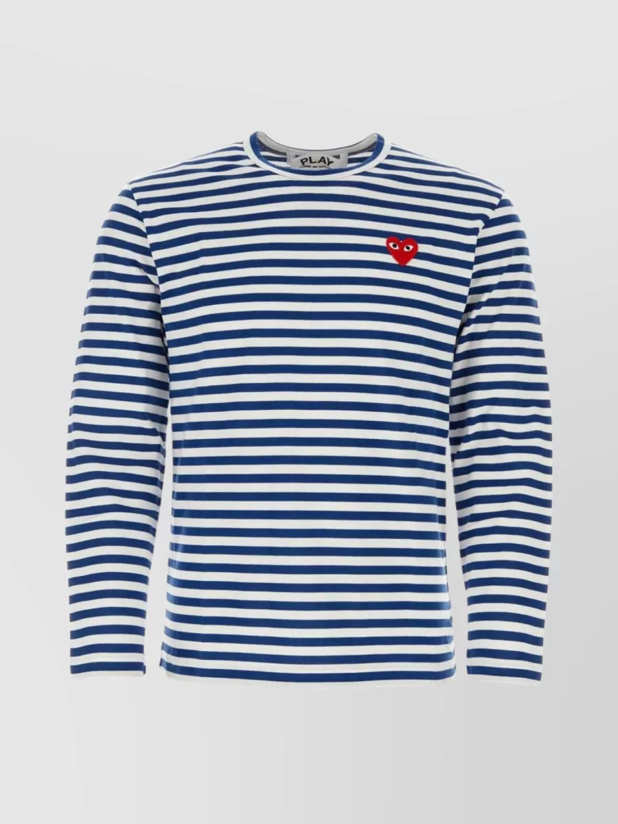 Shop Comme Des Garçons Play Striped Crew Neck Long Sleeve T-shirt In Cyan