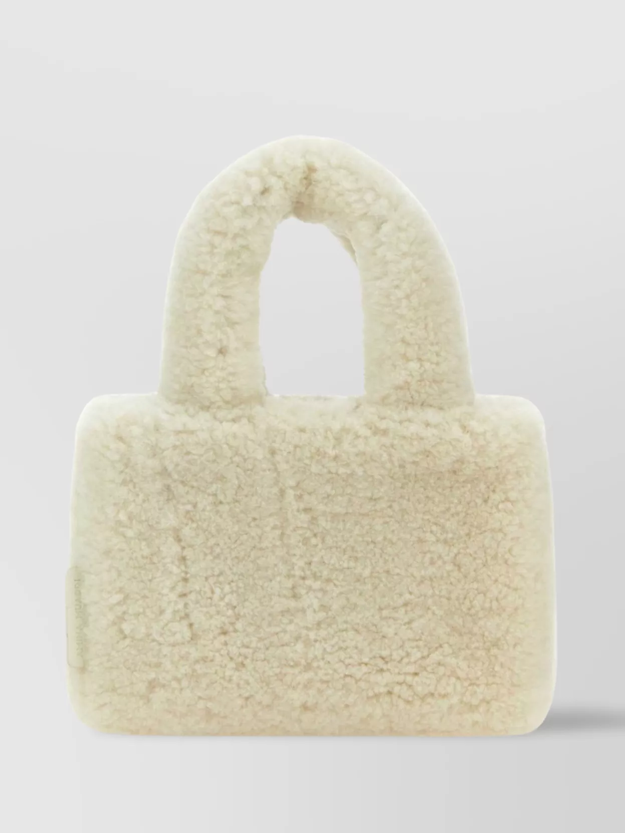 Amina Muaddi Rectangular Shearling Handbag With Top Handle In Cream