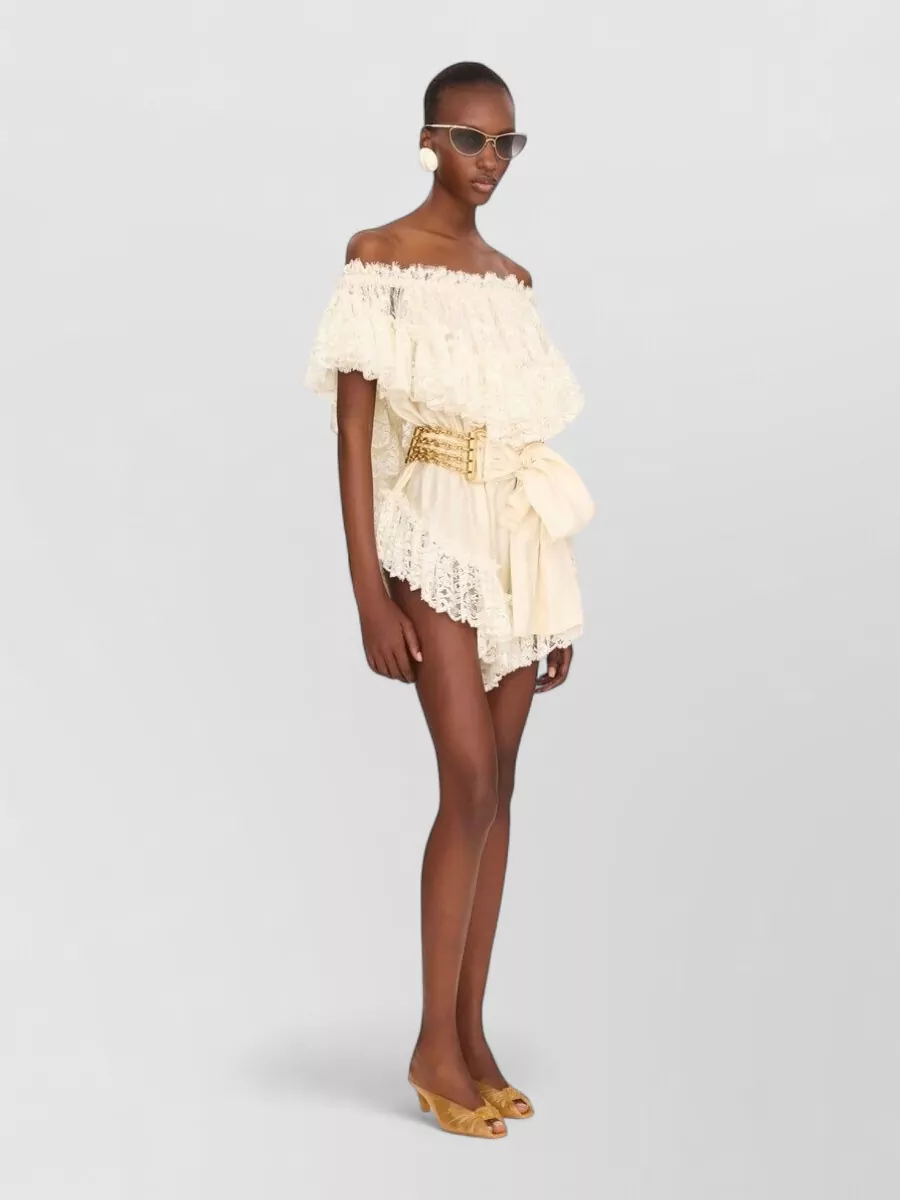 Chloé Silk Off-The-Shoulder Ruffled Mini Jumpsuit