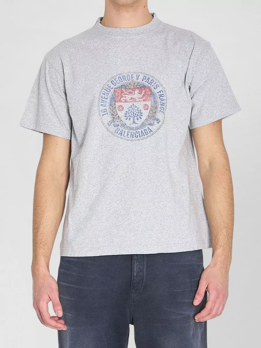 Balenciaga Crew Neck Cotton Jersey T Shirt