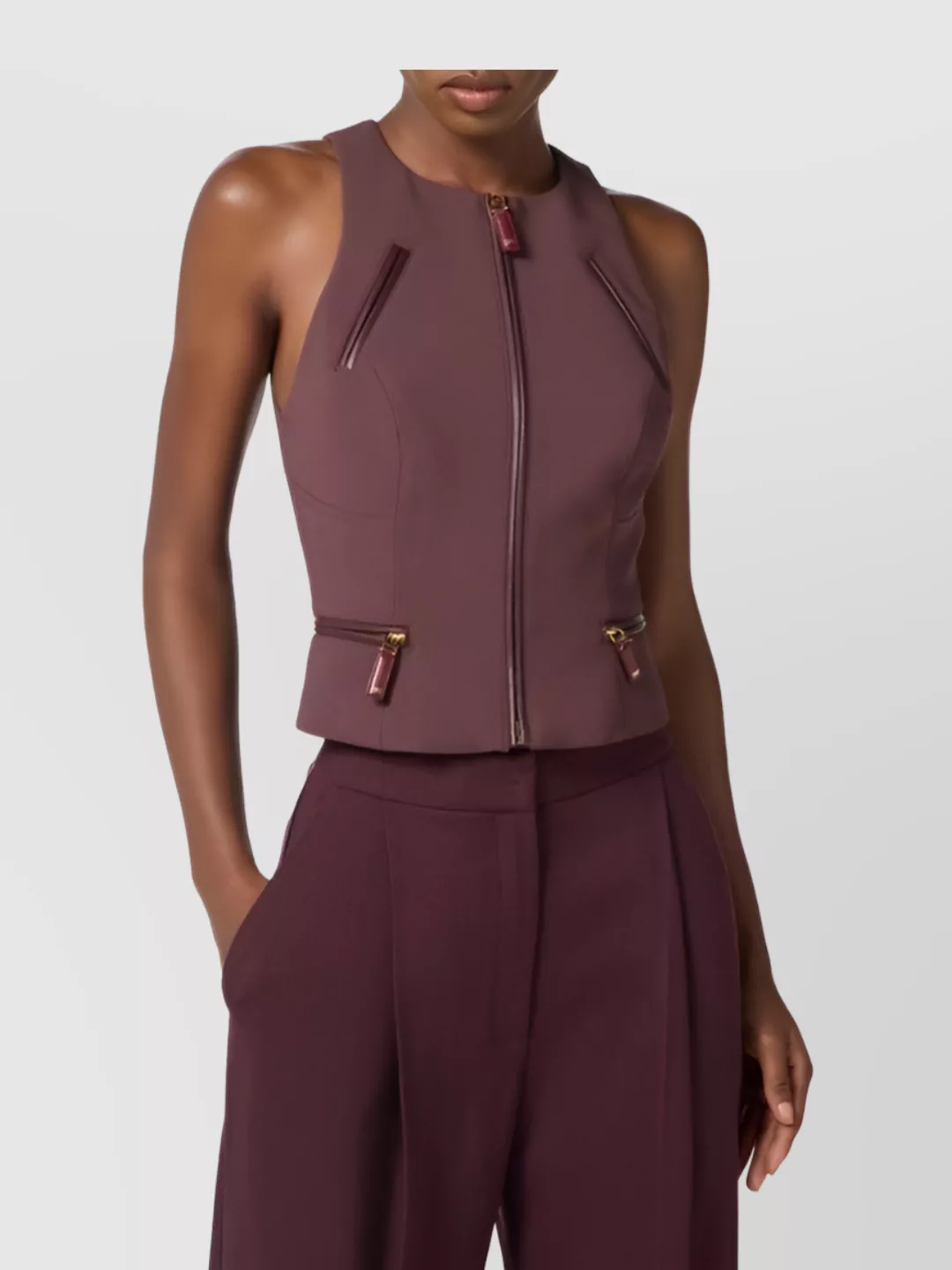 Elisabetta Franchi Fitted Sleeveless Top Zipper Pockets