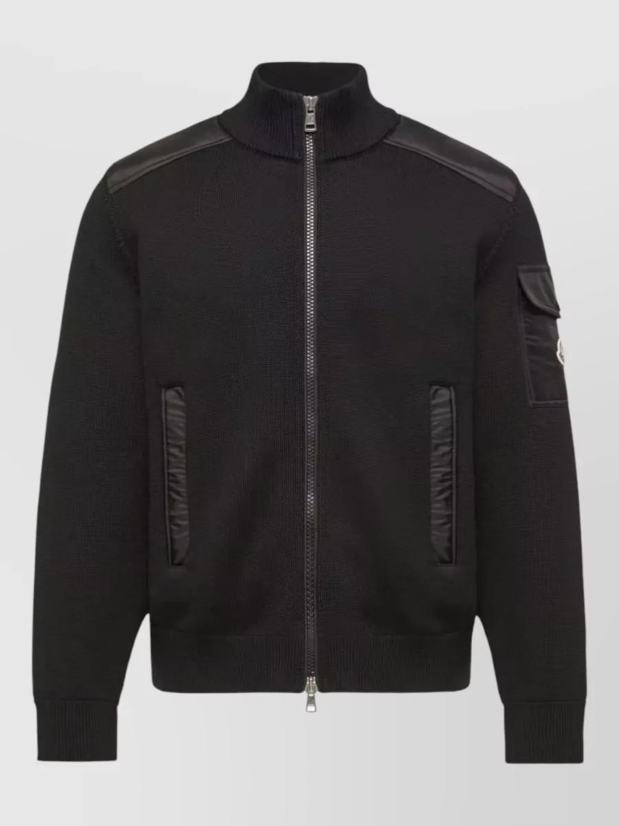 Moncler wool padded ribbed zip-up cardigan