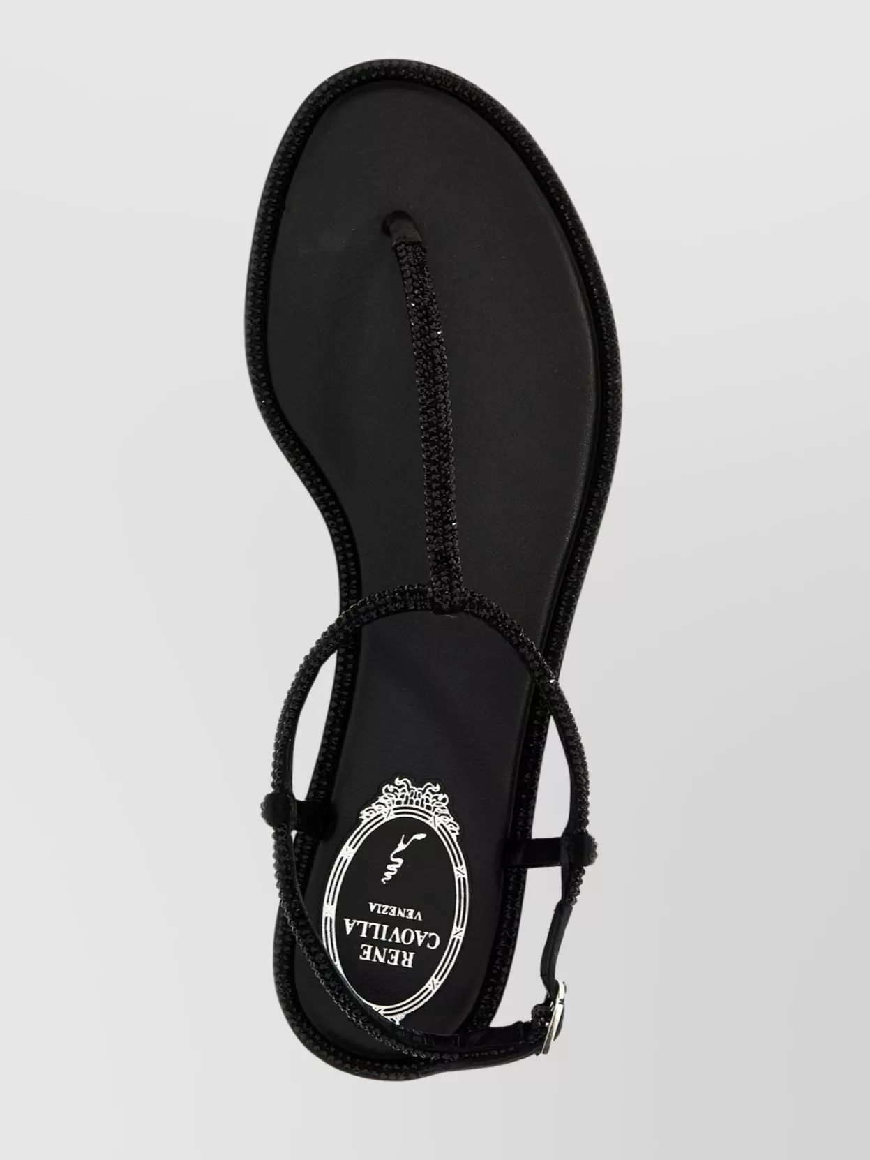 René Caovilla Beaded Strap Flat Sole Open Toe Thong Sandals In Black