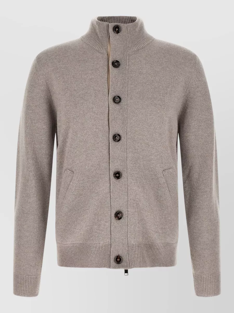 Brioni cashmere ribbed collar cardigan