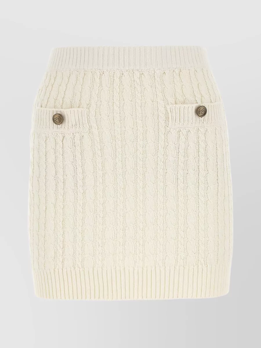 Shop Prada Mini Skirt With Elastic Waist And Decorative Buttons In Cream