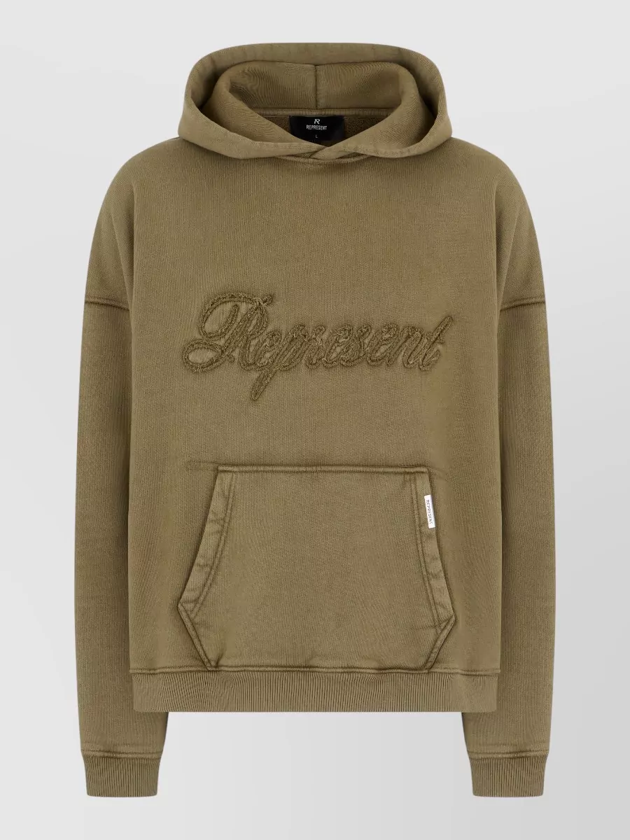 Represent cotton logo-embroidered hoodie