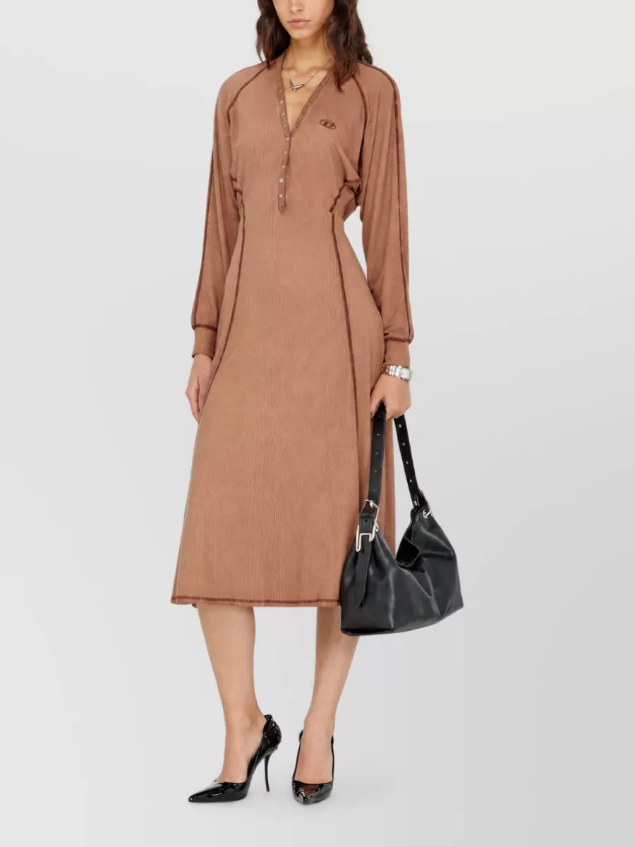 Diesel Ribbed V-Neck Batwing-Sleeve Midi Dress