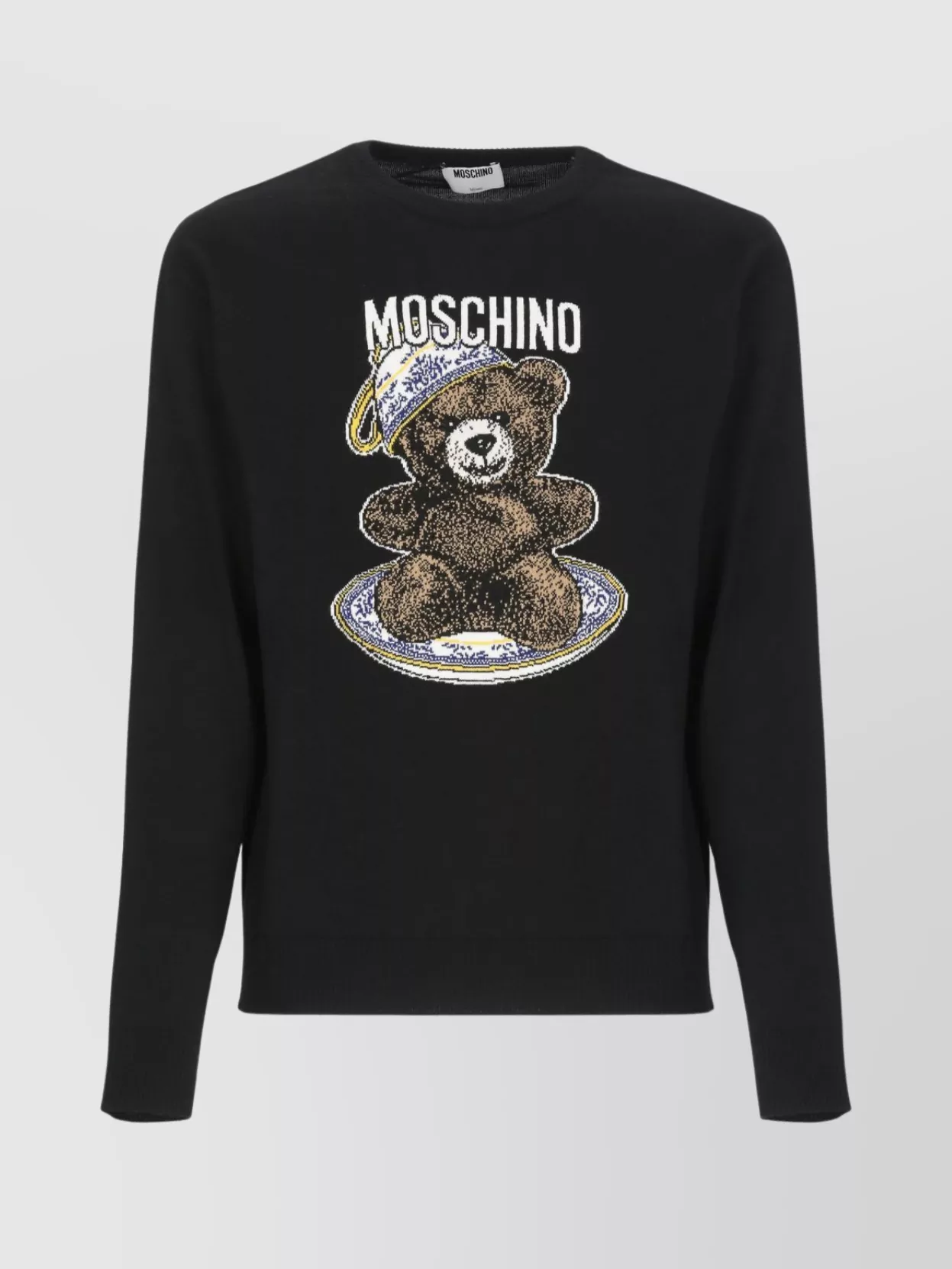 Moschino Bear Embroidered Crewneck Sweater In Black