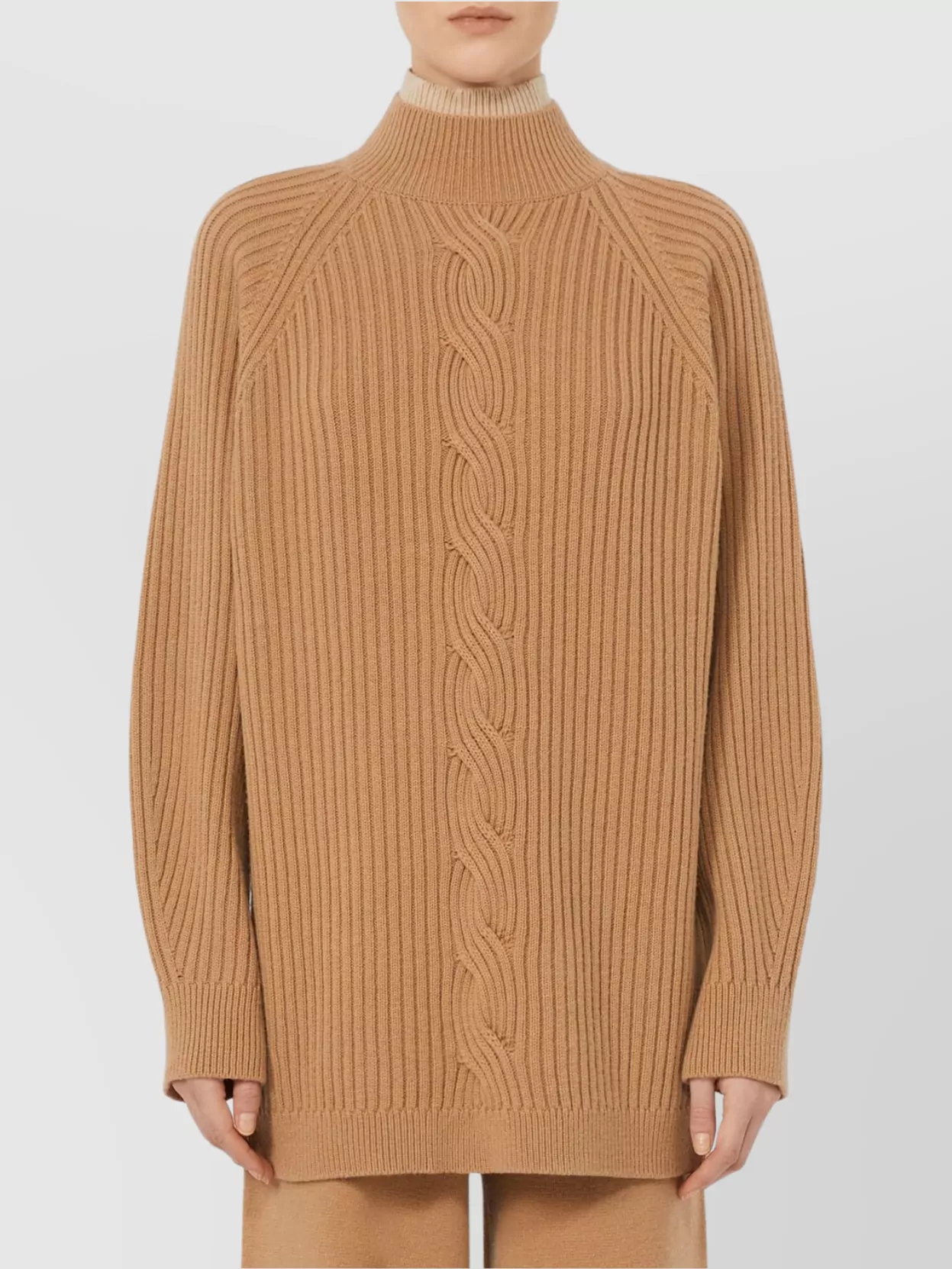 Max Mara Alcazar Cable Knit High Neck Sweater In Brown