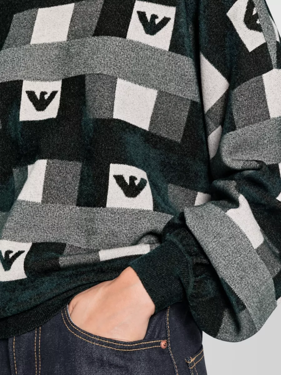 Emporio Armani Checked Logo-Intarsia Crew-Neck Sweatshirt