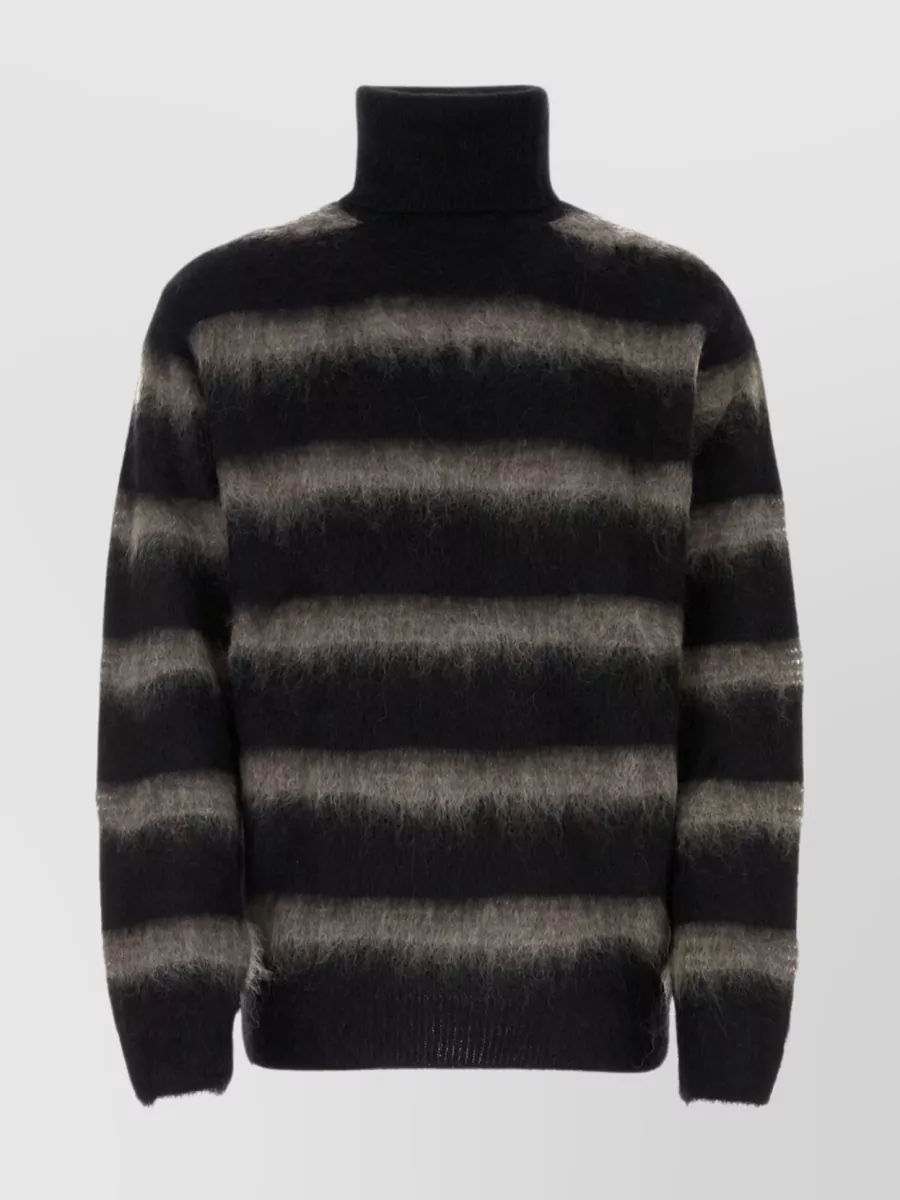 Shop Yohji Yamamoto Striped Oversized Mohair Sweater In Black
