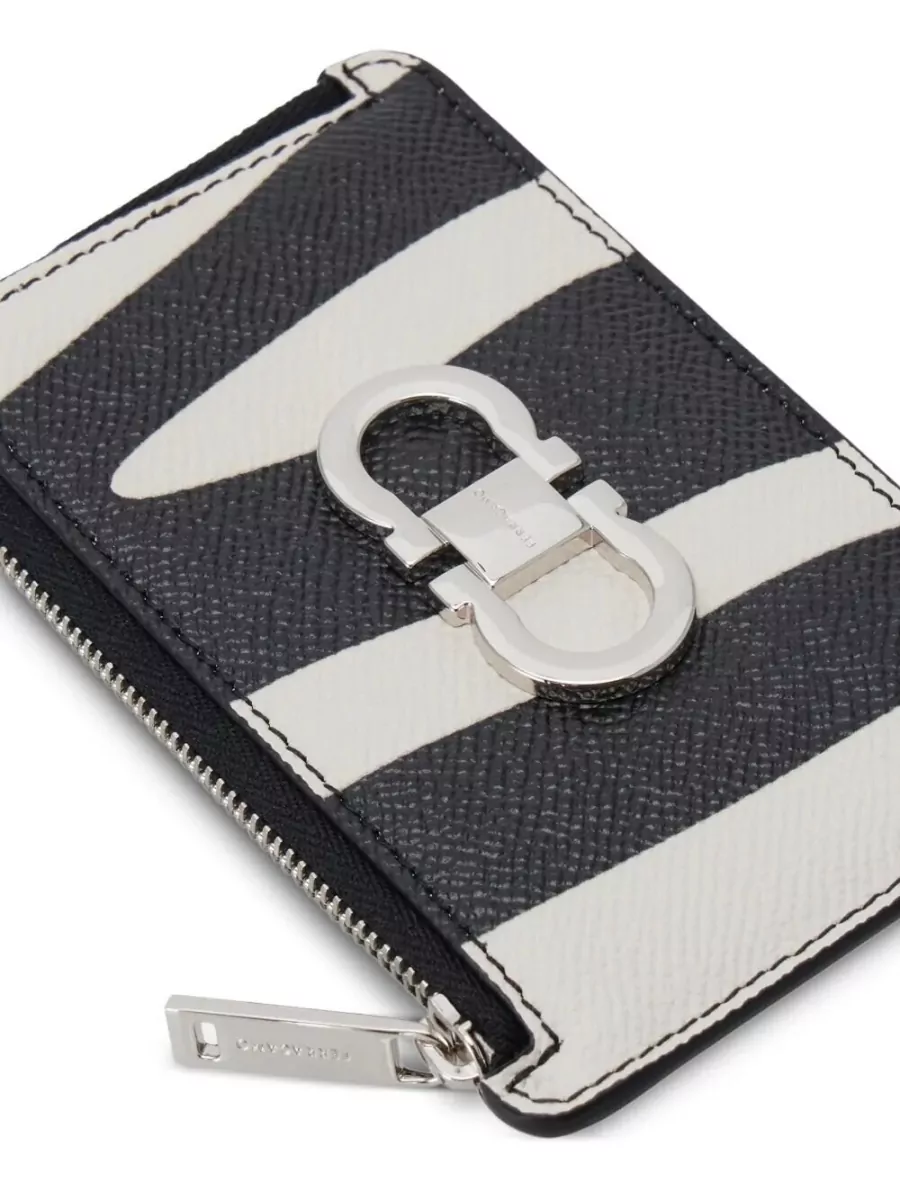 Ferragamo Zebra Print Cardholder Metal Logo Zipper