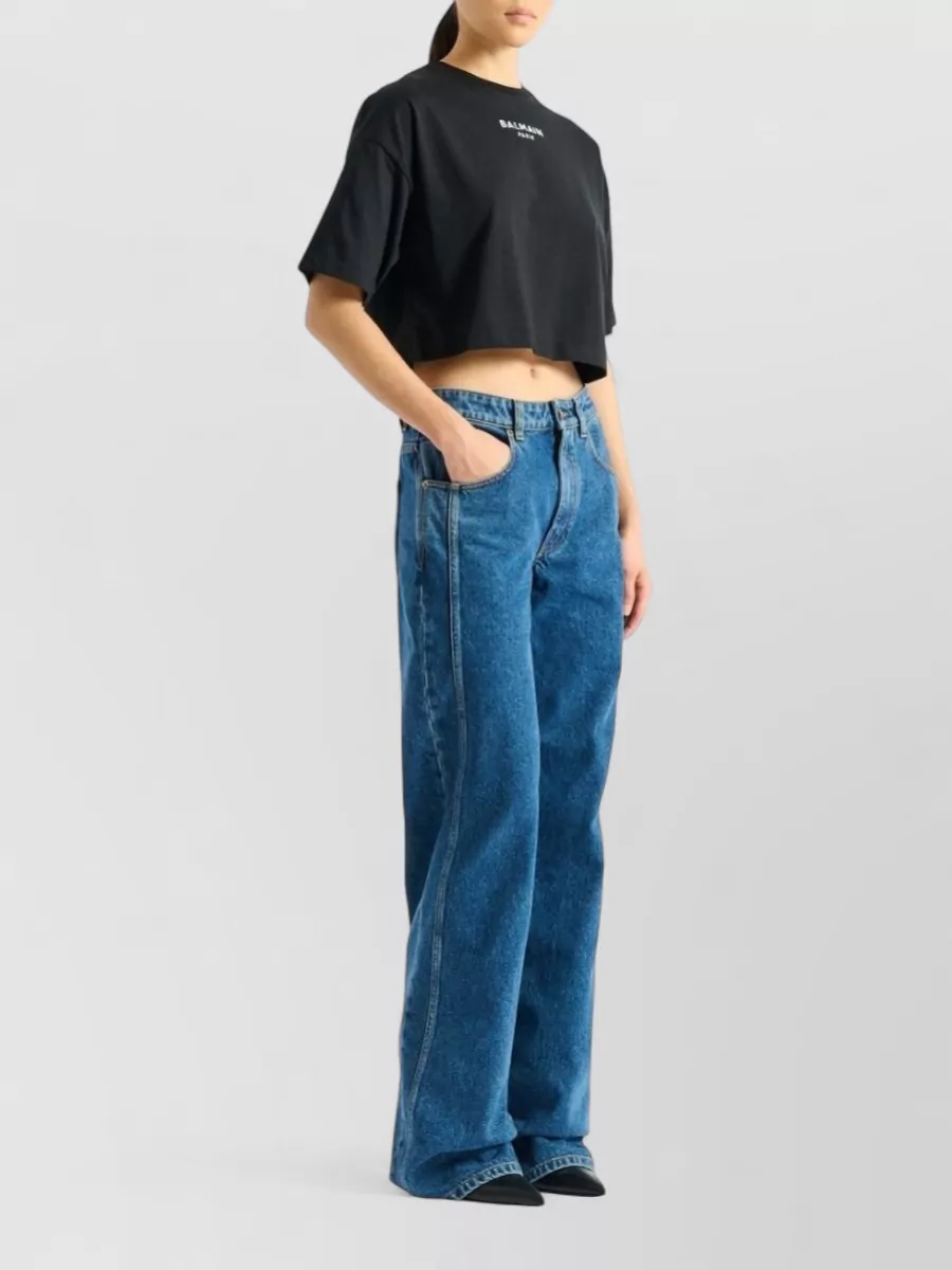 Balmain Cropped Boxy Cotton Jersey T-Shirt