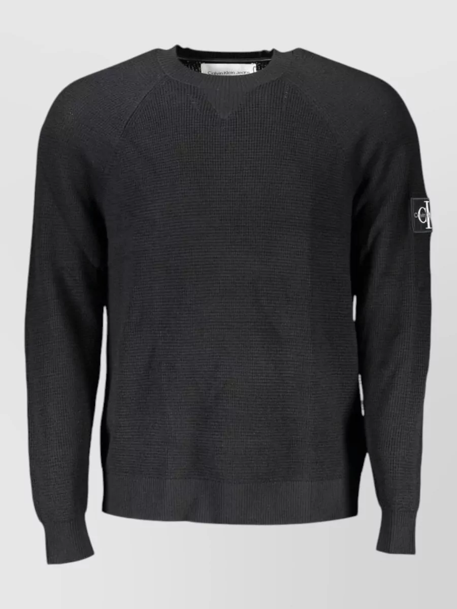 Calvin Klein wool waffle-knit long-sleeve crew-neck sweater