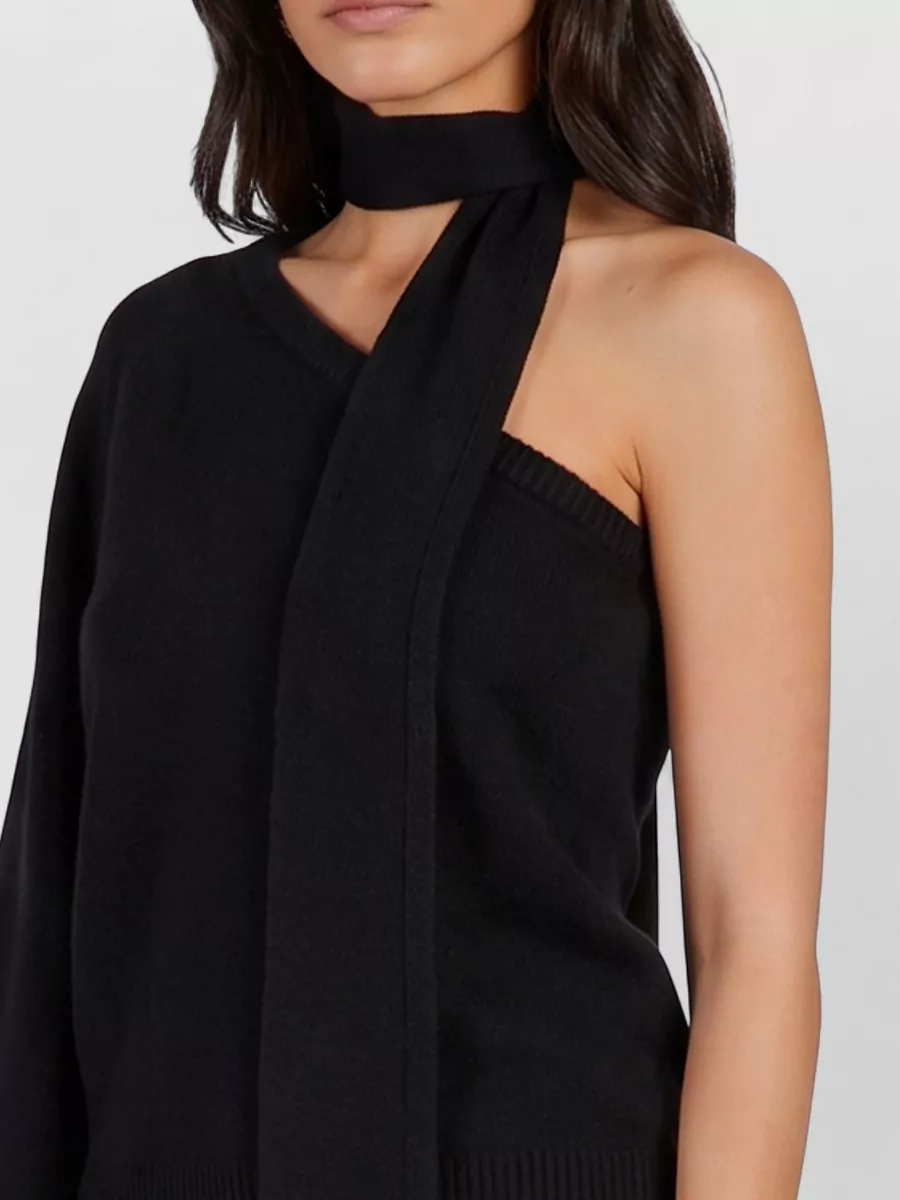 Federica Tosi Cashmere One-Shoulder Ribbed Long-Sleeve Sweater