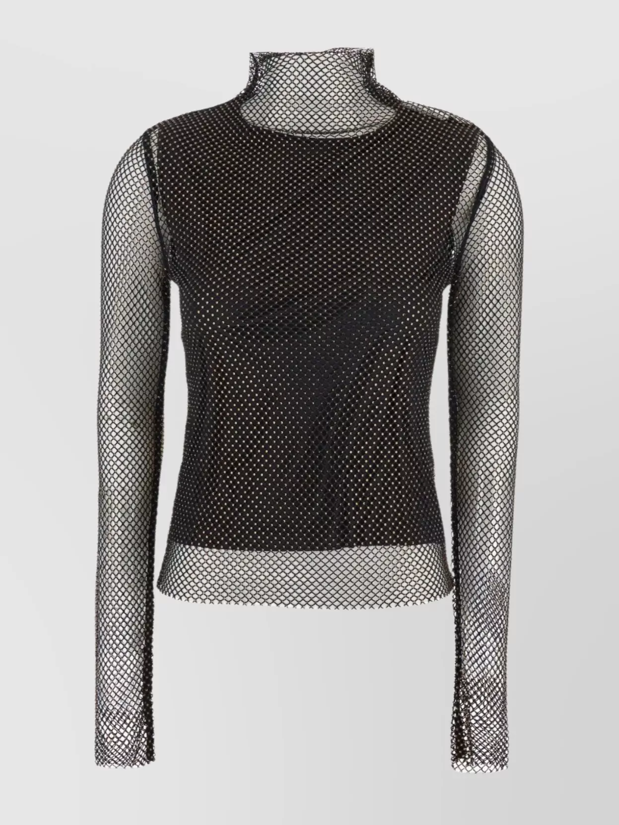 Sportmax Sheer Fishnet Long-sleeve Fitted Top With High Neck In Black