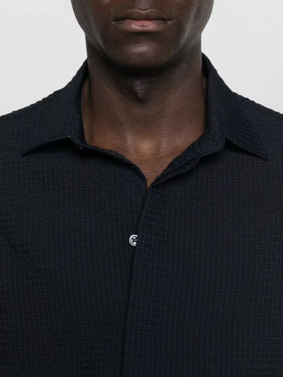 Emporio Armani Straight Cut Shirt Short Sleeves Textured Fabric