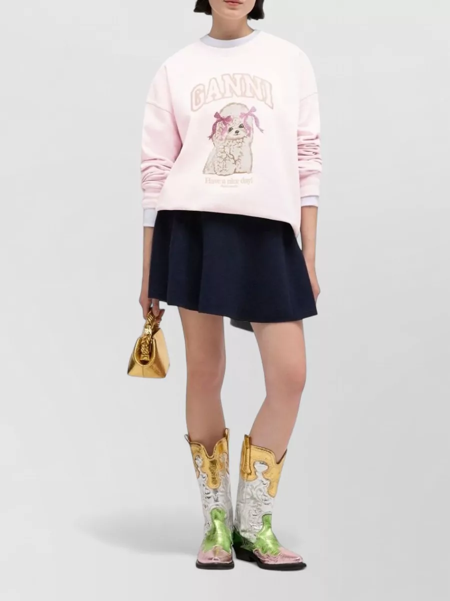 Ganni Organic Cotton Crew Neck Graphic Sweater