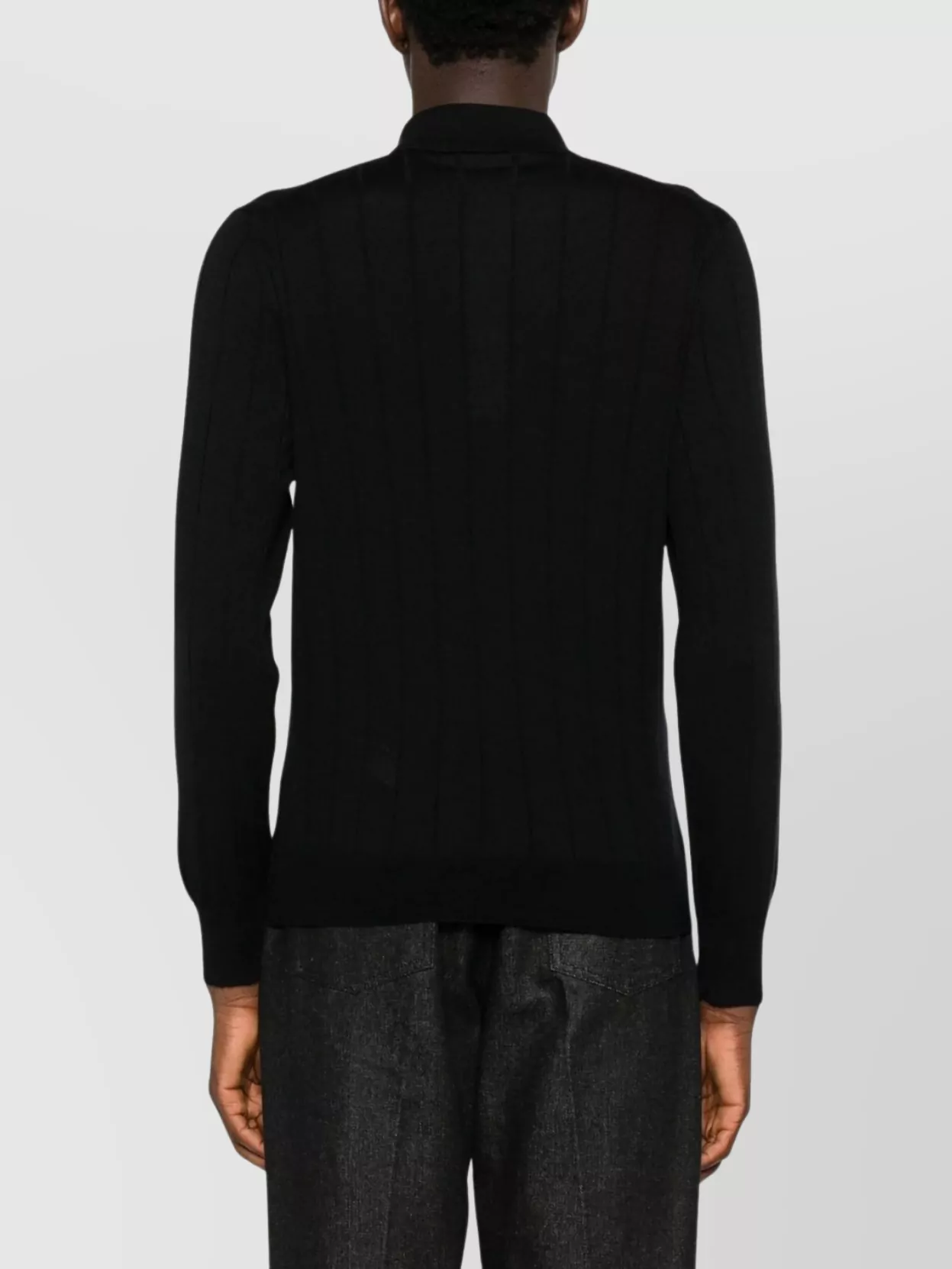 Tagliatore Long Sleeve Polo Shirt With Ribbed Texture