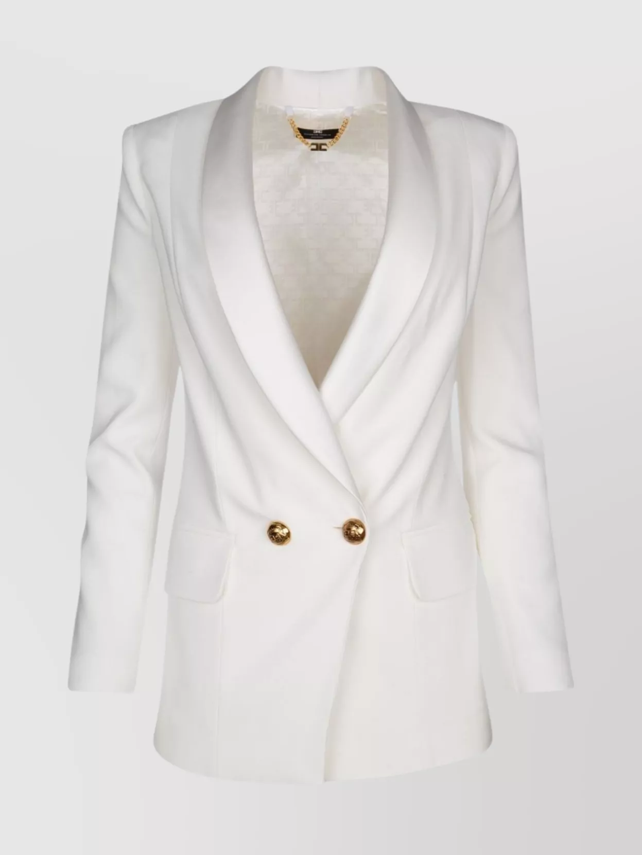 Shop Elisabetta Franchi Structured Double-breasted Jacket With Peak Lapels And Flap Pockets