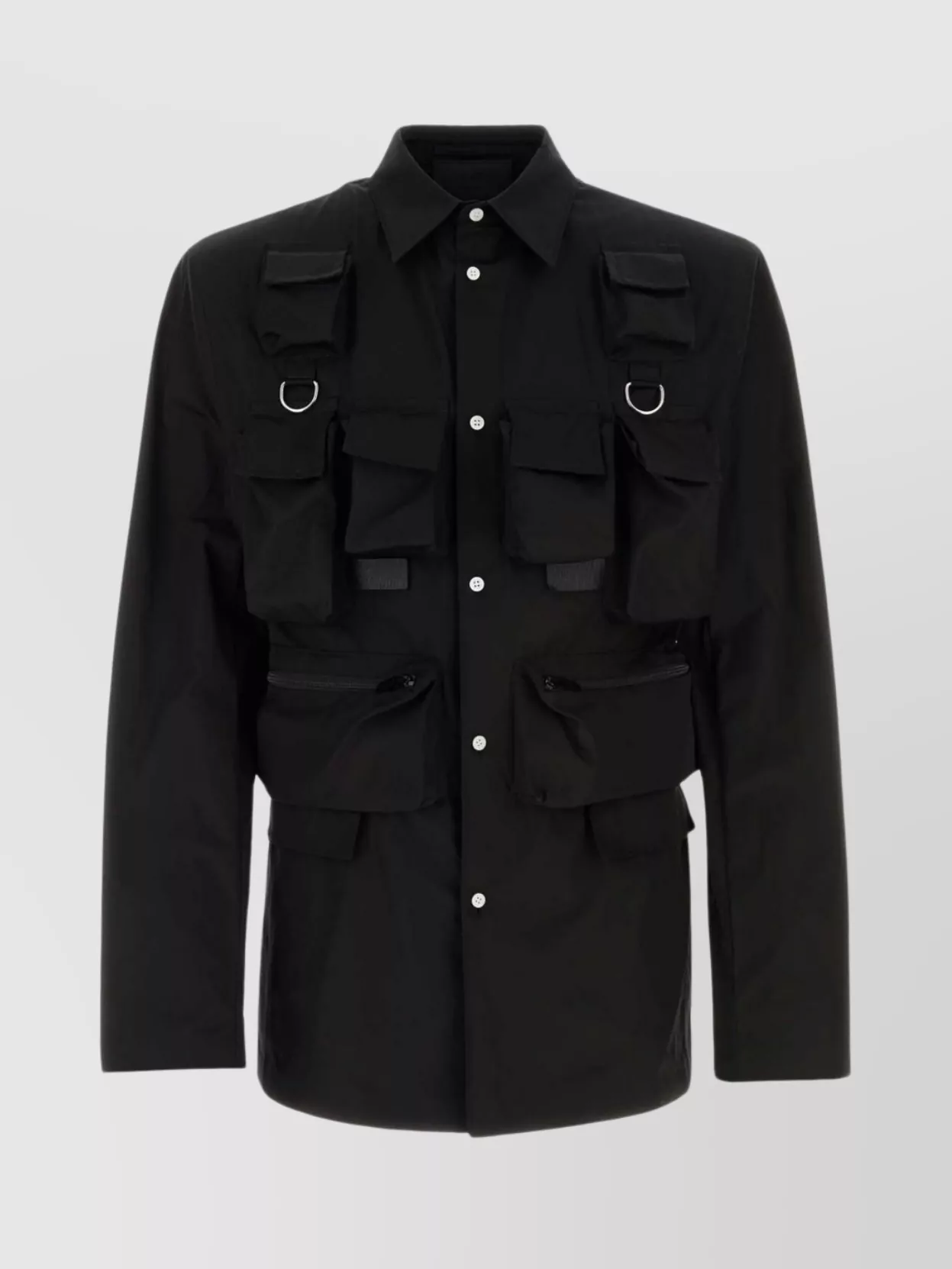 Shop Prada Buttoned Shirt With Chest Pockets And Shoulder Straps