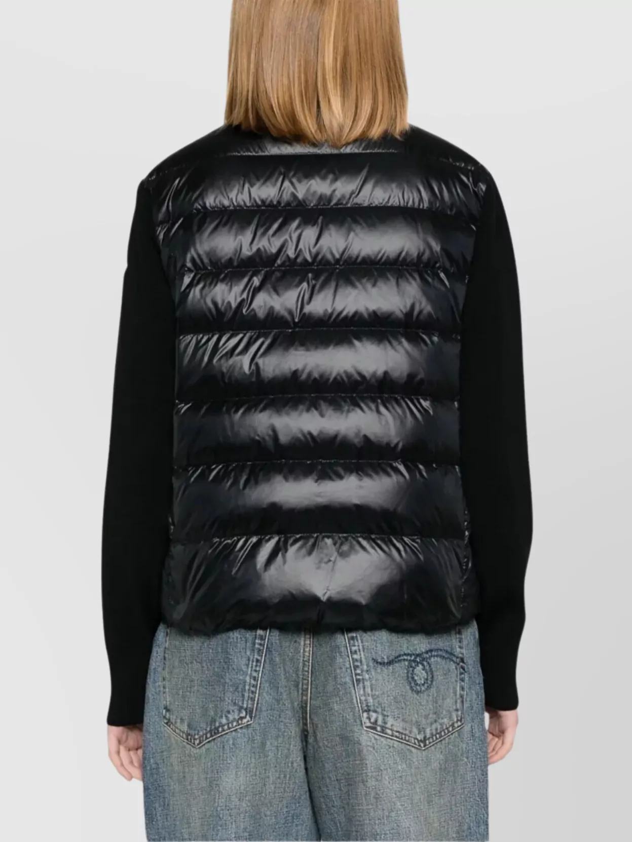 Moncler Puffer Wool Cardigan With High Collar In Black