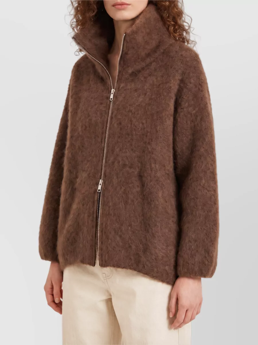 The Frankie Shop Fuzzy Knit Relaxed Fit Zip Cardigan