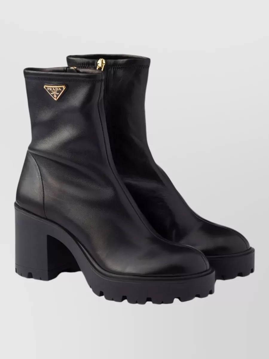 Prada Leather Platform Ankle Boots