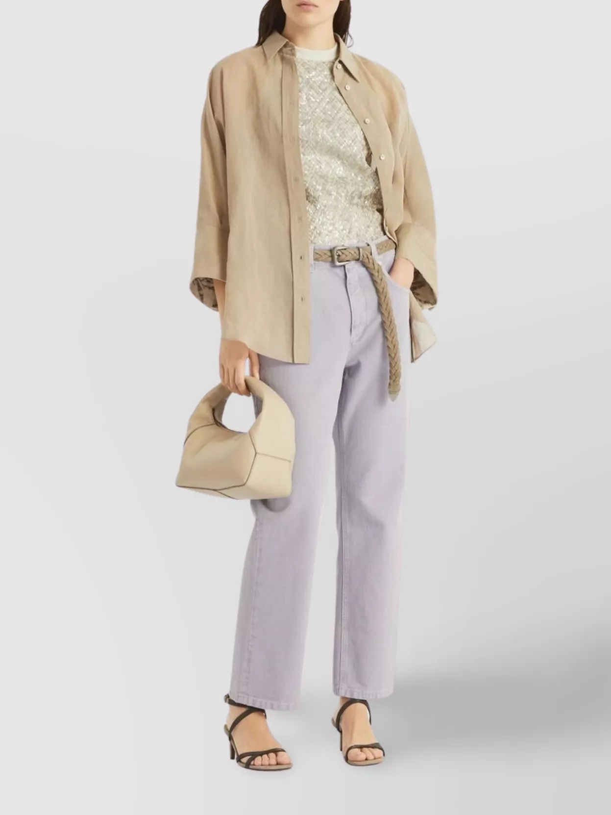 Brunello Cucinelli Sequin Embellished Cotton Crew Neck Top