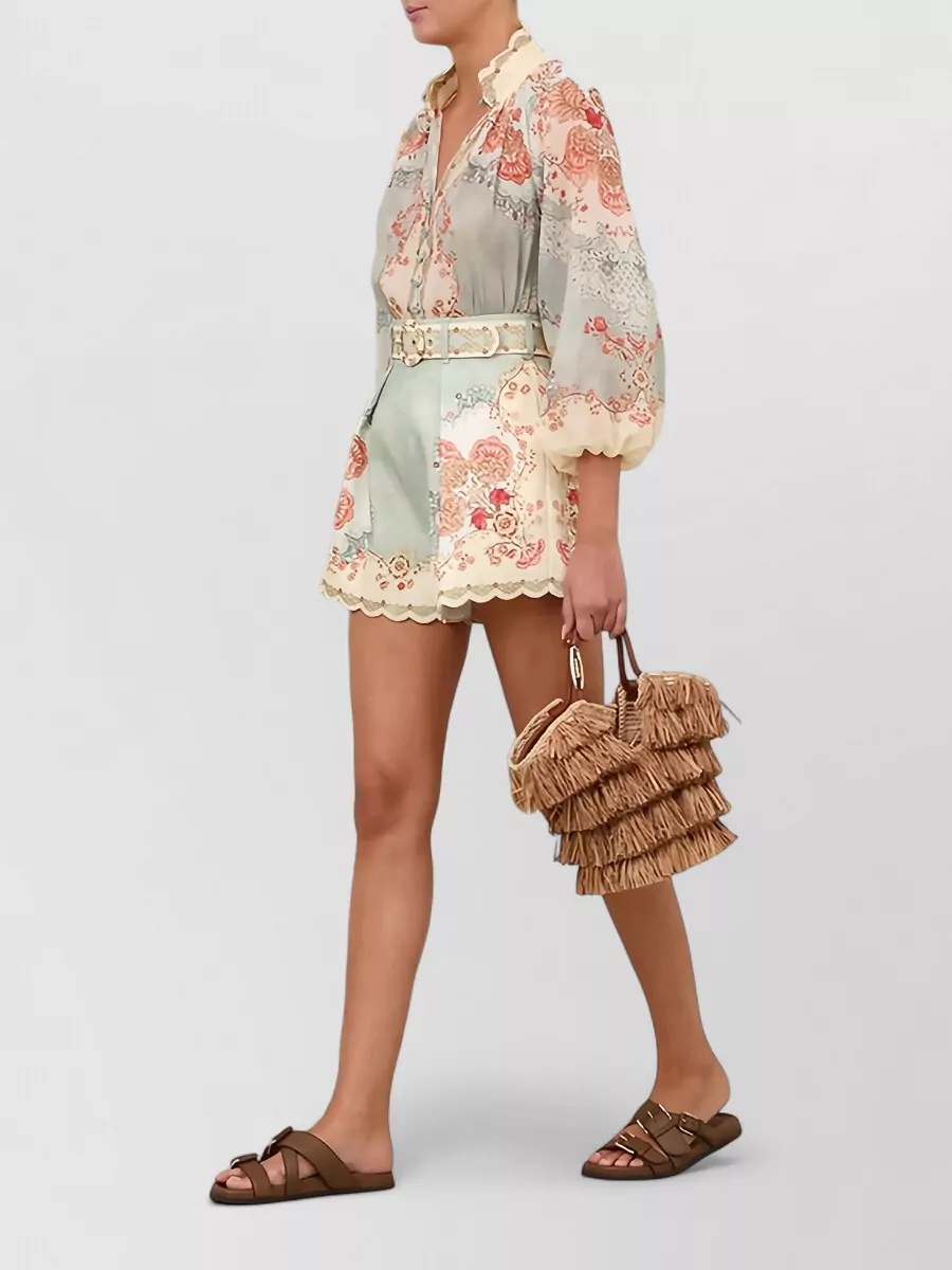 Zimmermann Floral-Print High-Neck Long-Sleeve Blouse