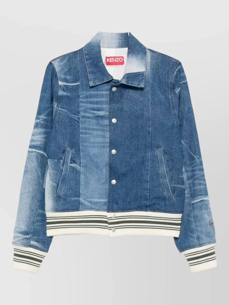 Kenzo Denim stripe-detail ribbed bomber jacket