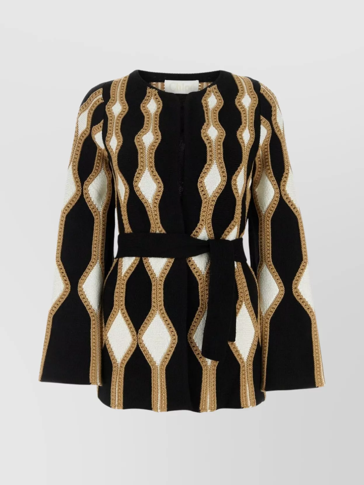 Shop Chloé Unique Embroidery Textured Knit Cardigan In Black