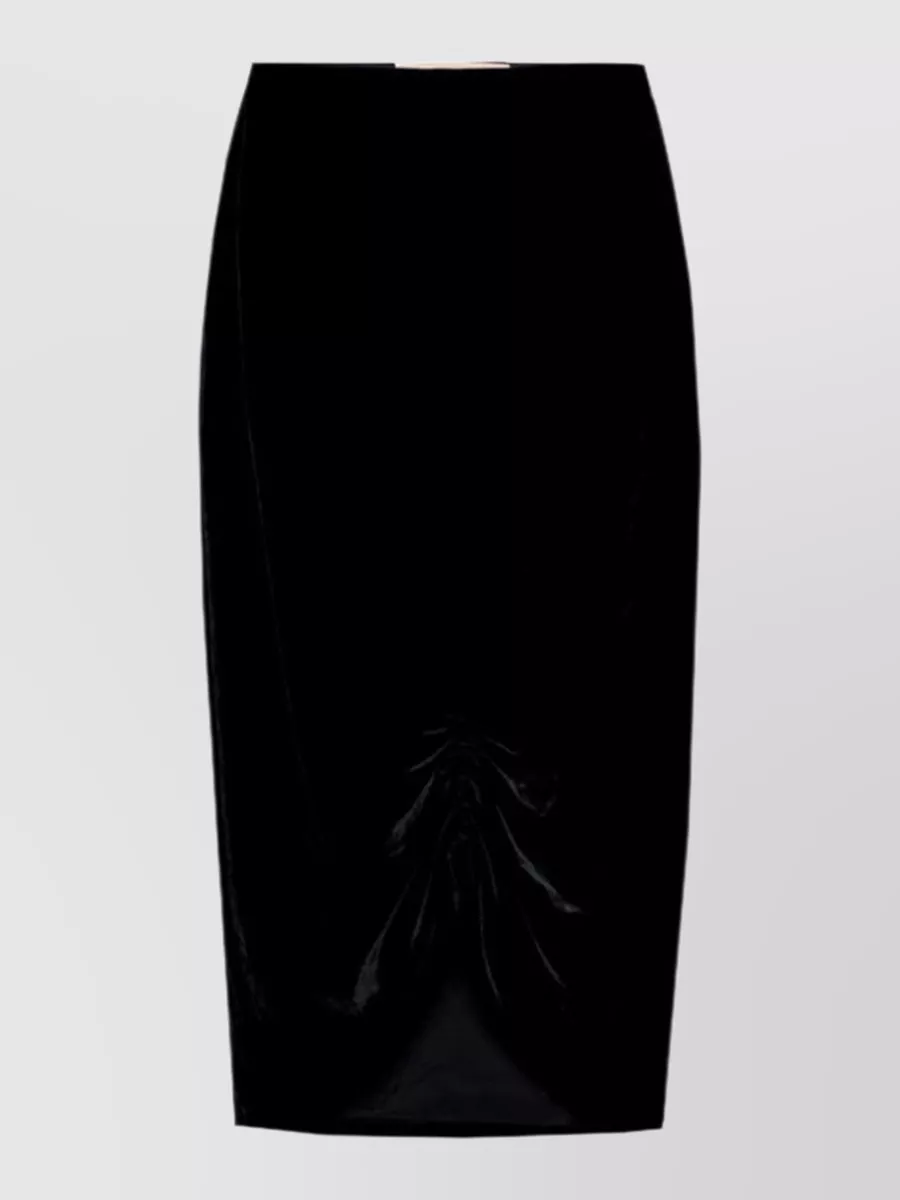 Valentino High Waist Velvet Midi Skirt Ruched