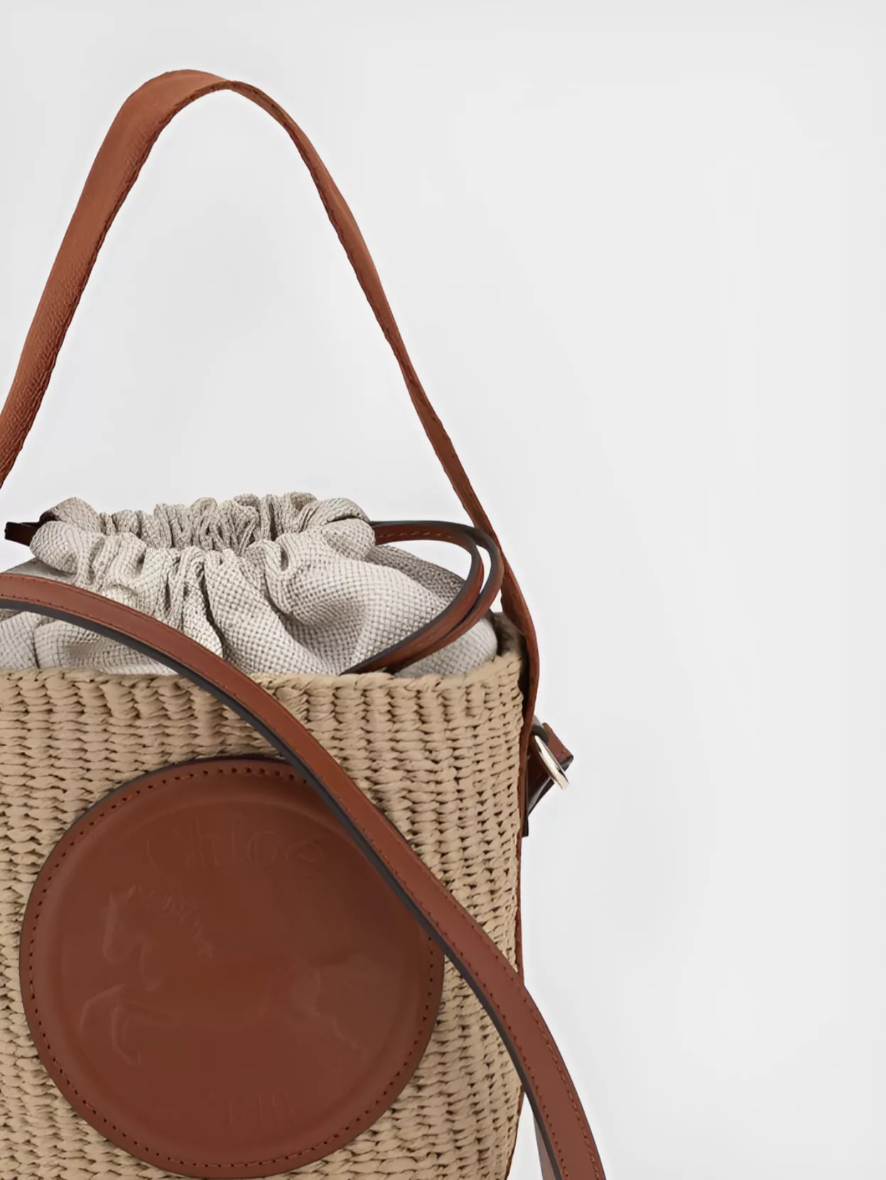 Chloé Mini Horse Medal Basket Bag In Natural Fibres Brown Size Onesize 100% Paper Yarn, Calf-skin Leather