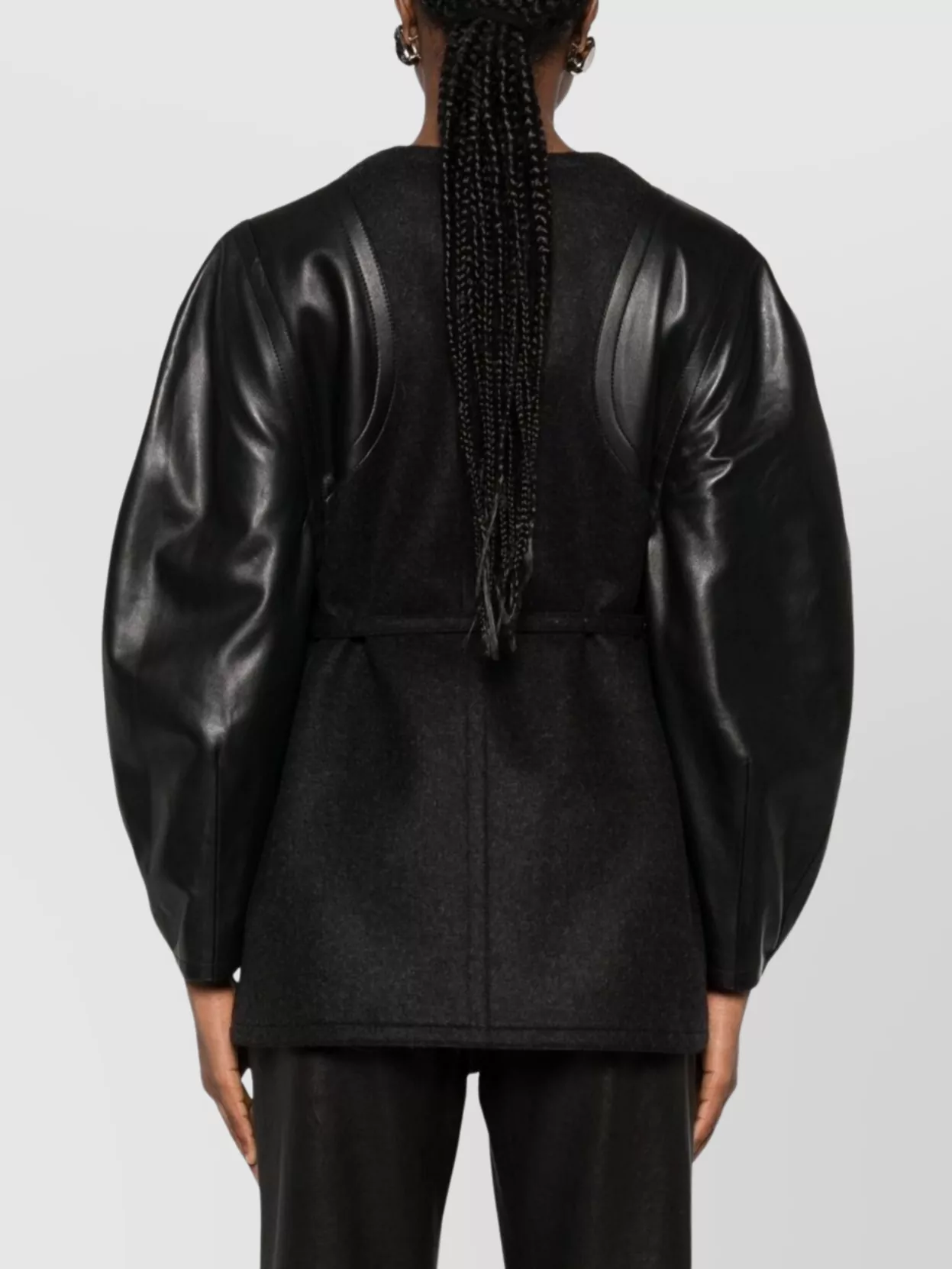 Fendi Midi Coat With Leather Sleeves And Belt In Multi