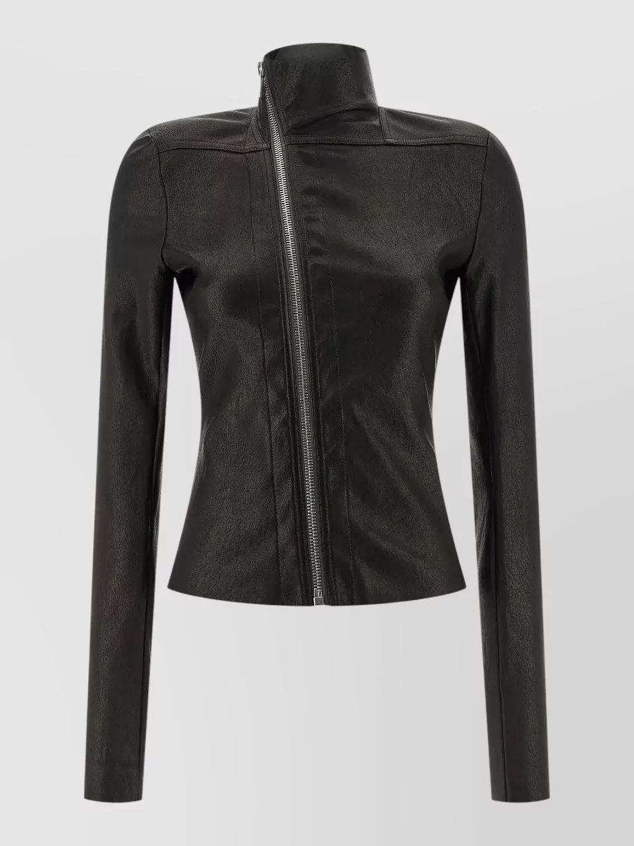 Rick Owens Leather High-Neck Asymmetric-Zip Jacket