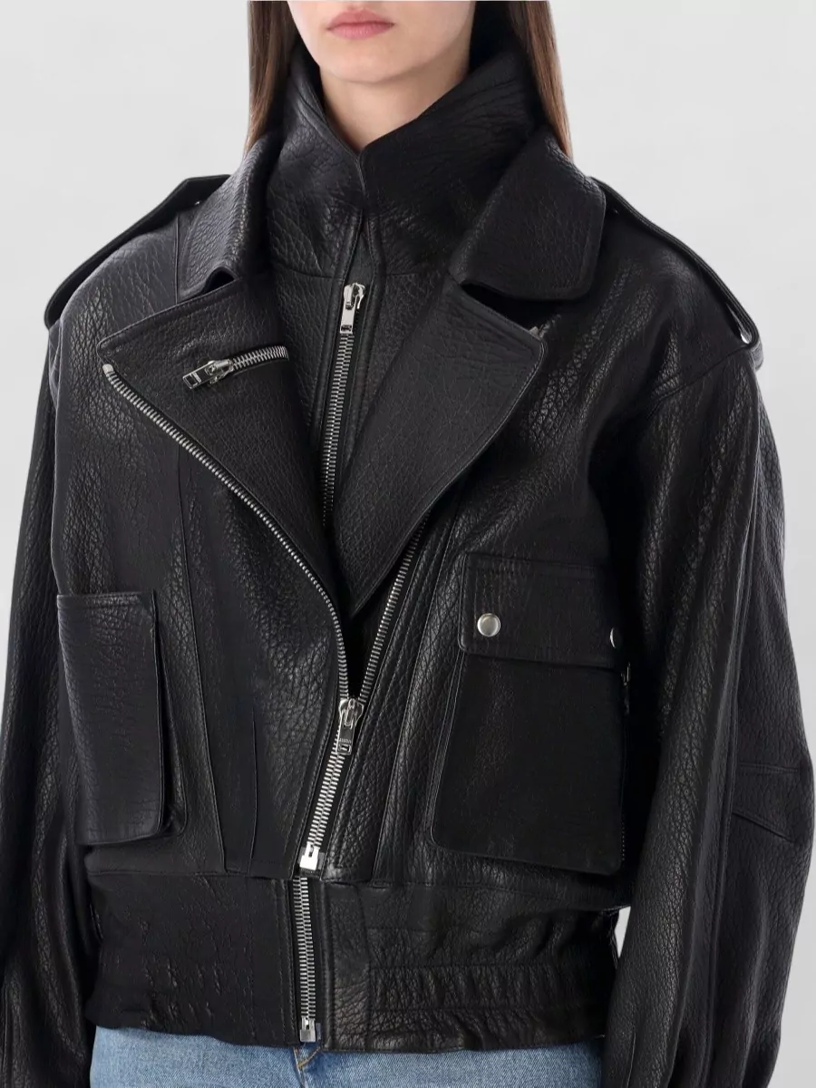 Isabel Marant Aneli Leather Bomber Jacket Long Sleeves