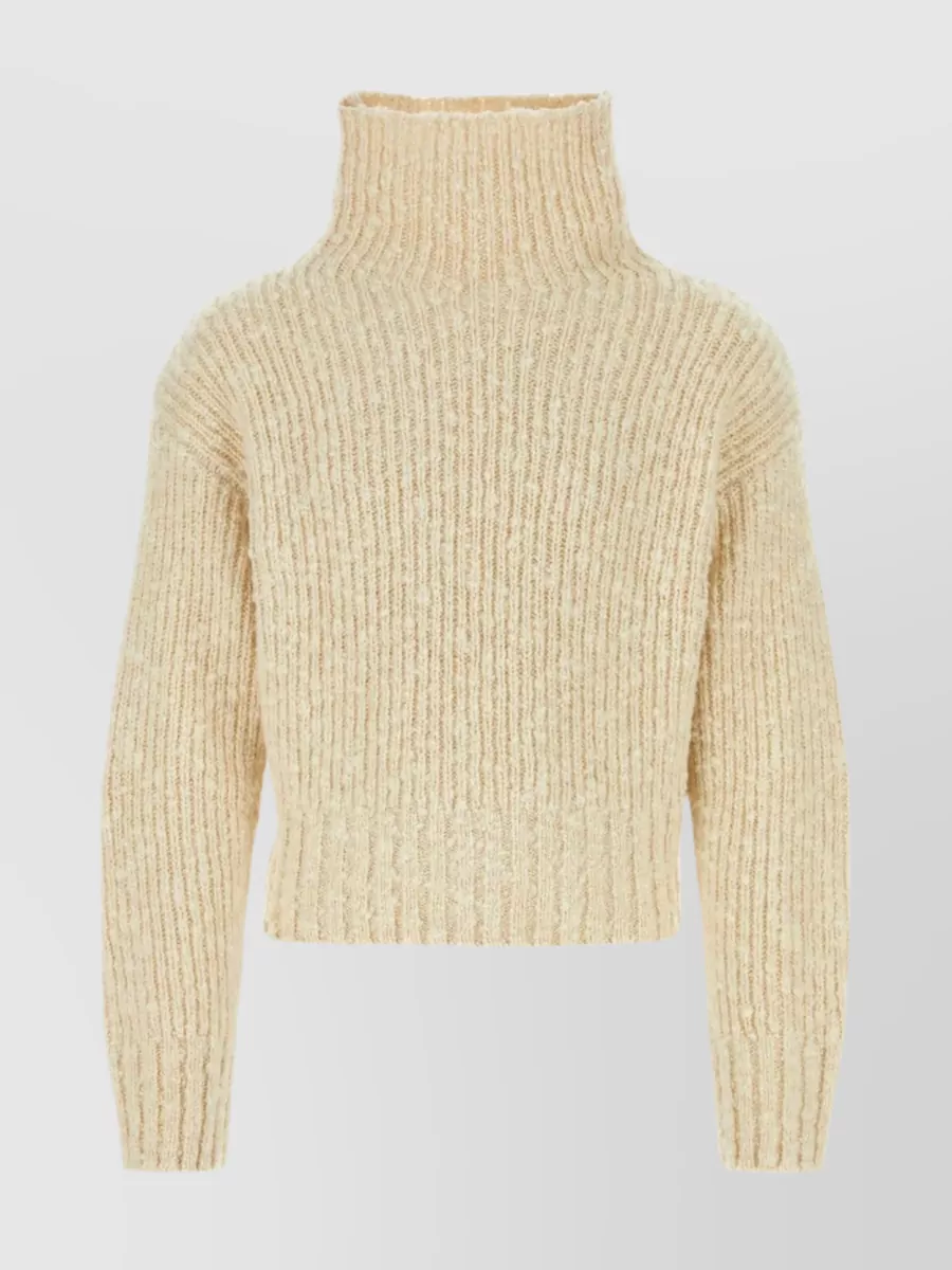 Shop Ami Alexandre Mattiussi Wool Blend Cropped Sweater With High Neck In Cream
