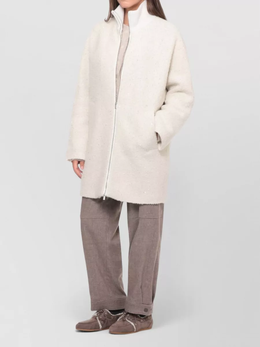 Peserico Wool Alpaca Ribbed High Collar Jacket
