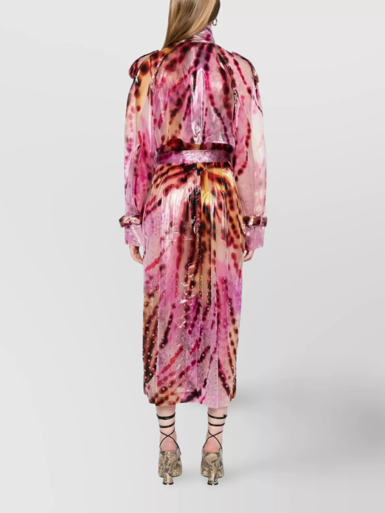 Shop Dries Van Noten Waist Belted Long Sleeve Coat With Studs