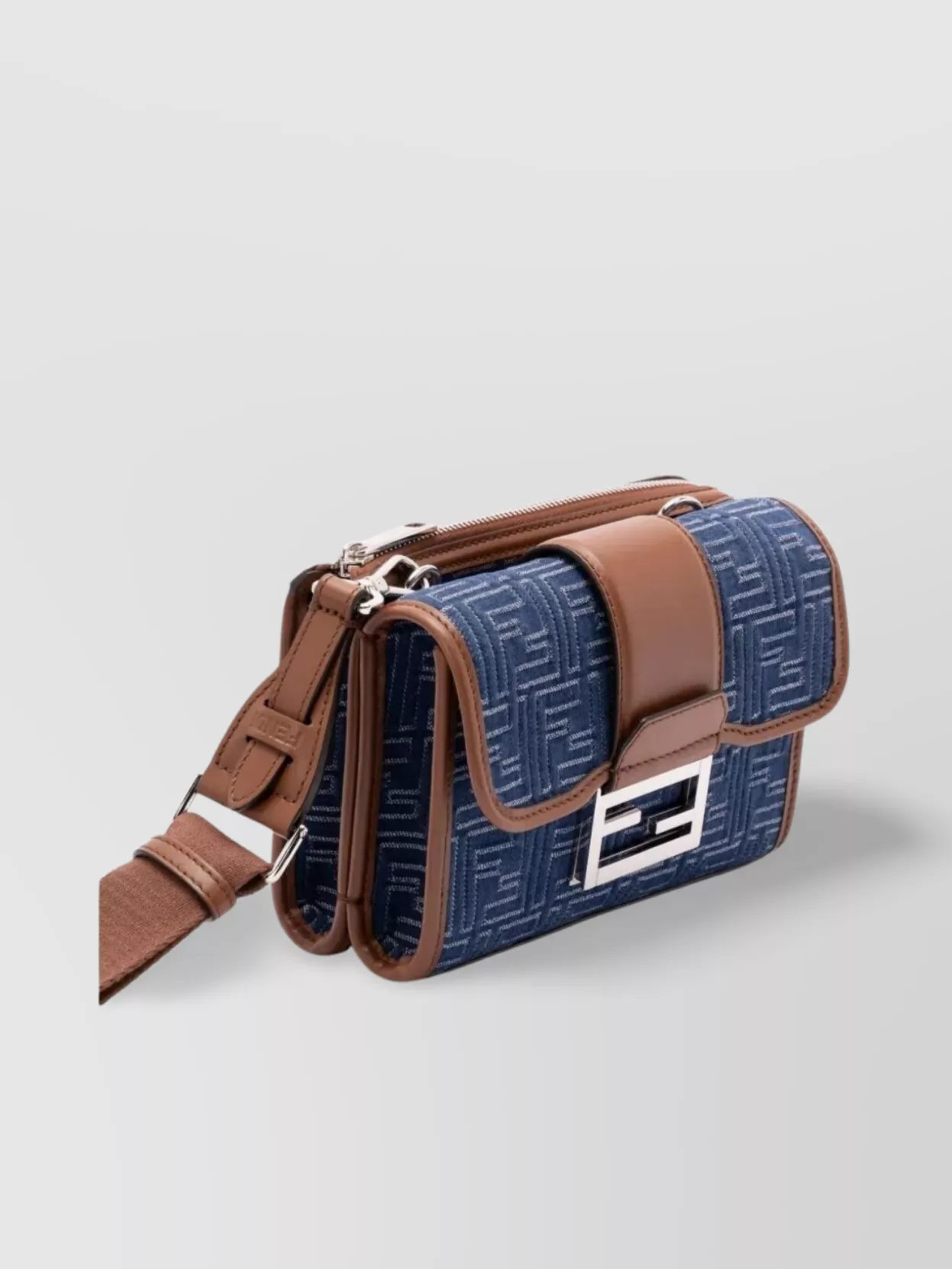 Fendi Double Jacquard And Leather Messenger Bag