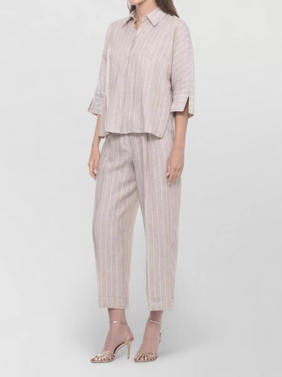 Peserico Striped Linen 3/4 Sleeve Shirt