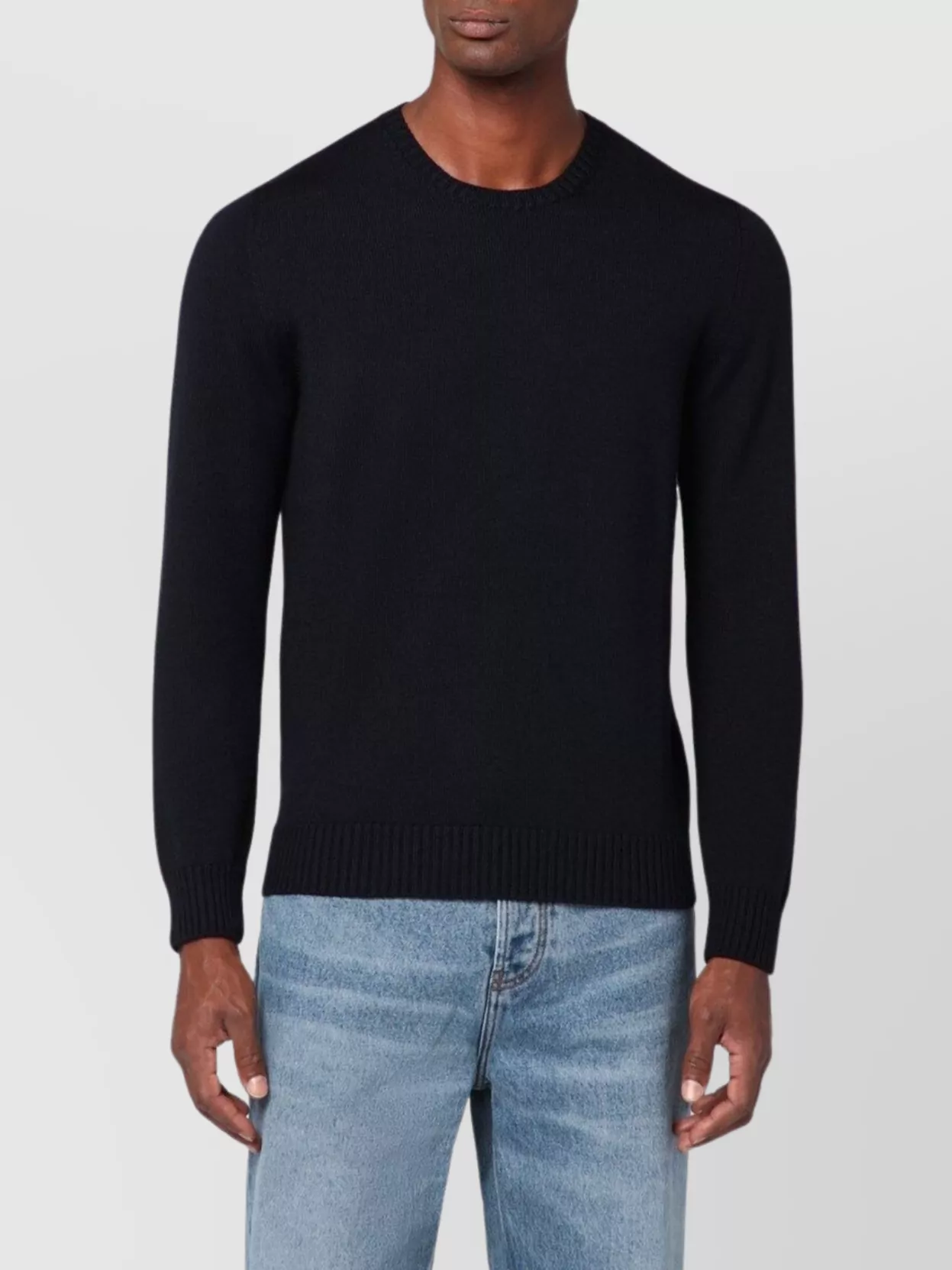 Drumohr Navy Blue Wool Crew Neck Sweater In Black