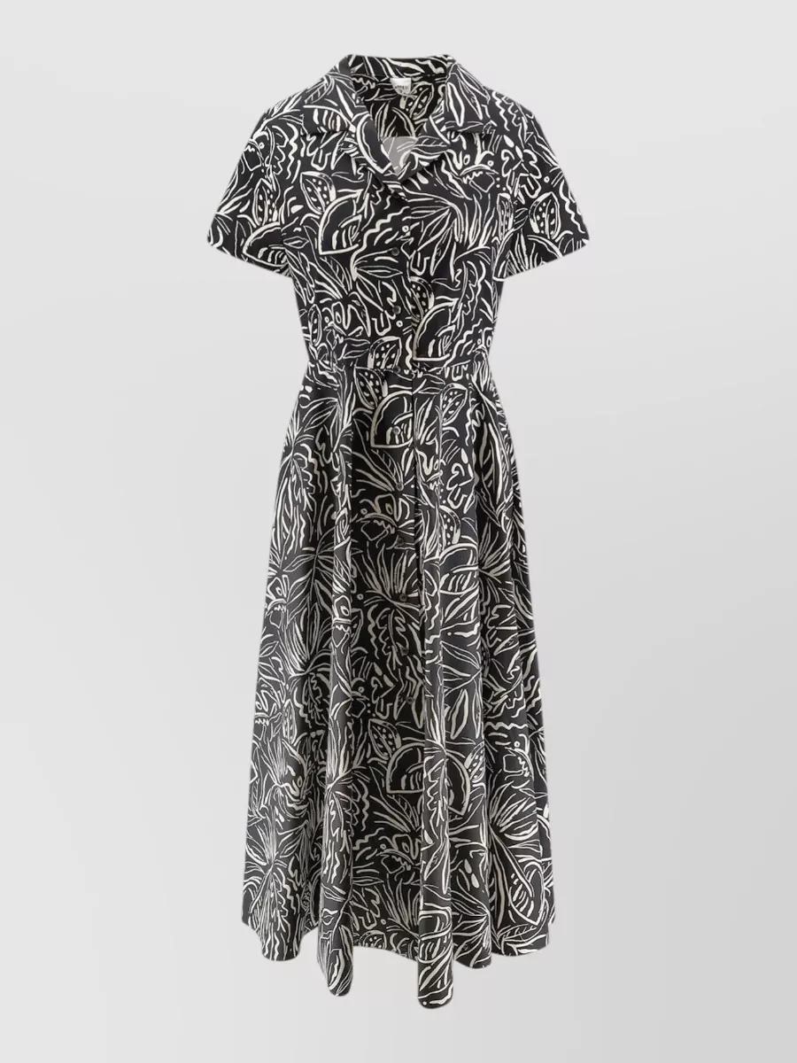Aspesi Printed Cotton V-Neck Short-Sleeve Midi Dress