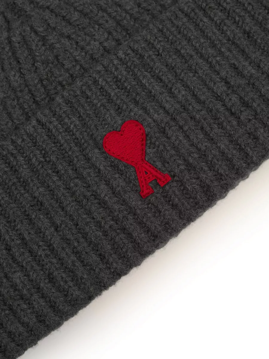 Ami Paris Ribbed Merino Wool Beanie